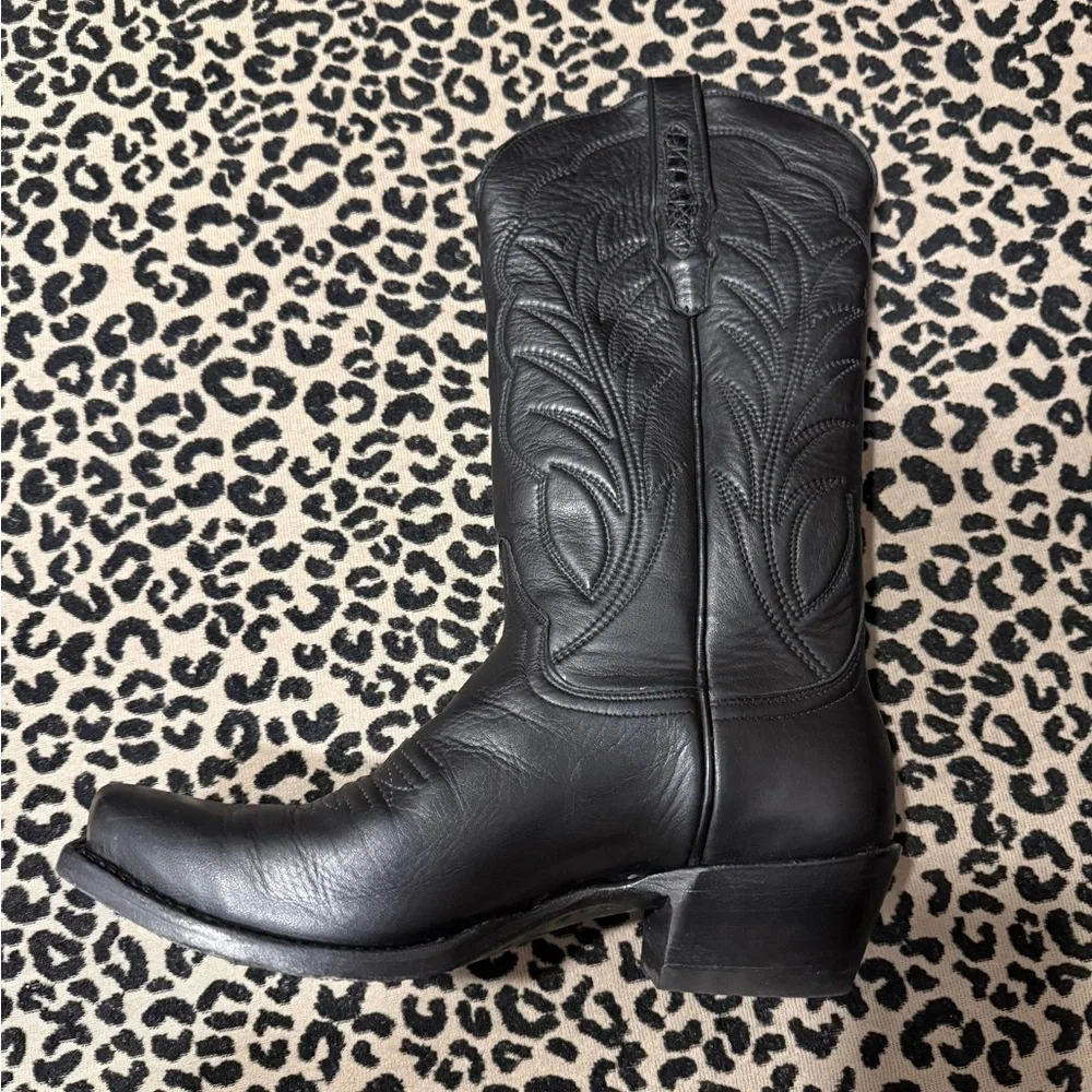Burns 1876 Black Cowboy Boot Goat Leather Mad Dog Winn Stitching 13” - 7.5 C - Picture 5 of 12